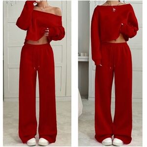 Cozy Fleece Oversized Top Stretchy Waist Pants Lounge Set